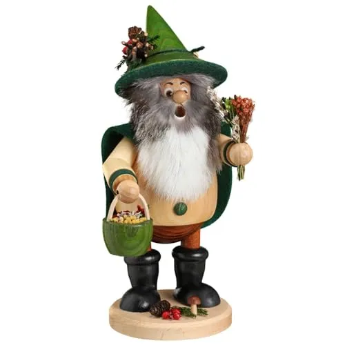 Räuchermännchen Waldwichtel Kräutersammler, grün - 25cm - Sammlerfiguren: Hochwertige Handwerkskunst aus dem Erzgebirge, ideal als festliche Tischdeko oder besonderes Geschenk für Weihnachten.