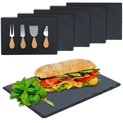 TRHN24 by Trendhafen24 Schieferplatte Servierplatte mit Besteck (6er Set) - 30x2