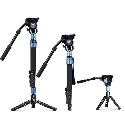 SIRUI P-325FS Carbon Fiber Kamera Video Einbeinstativ Monopod Set mit Standfuß,149.6 cm (59 Zoll), leicht, mit VH-10 Fluid-Videokopf, Klappschlösser für DSLR-Kamera, max. Traglast 6 kg