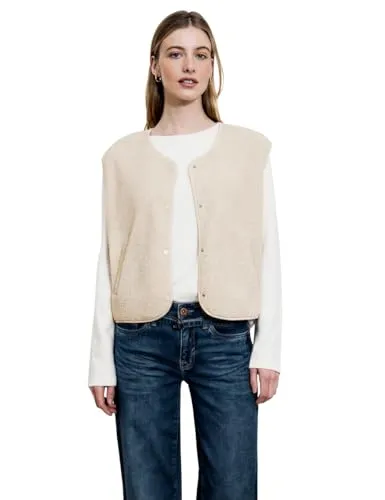 Kurzweste STREET ONE STUDIO, Damen, Gr. 42, soft fawn beige - Funktionsjacke für Damen mit modischer Wolloptik und softem Tragekomfort. Perfekt für urbane Outfits dank seitlicher Taschen und vielseitigem Rundhalsausschnitt.