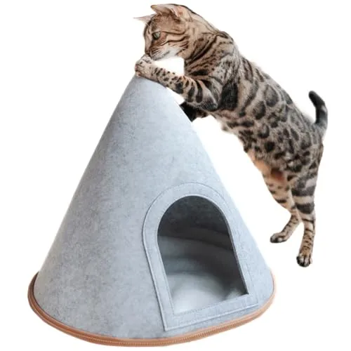 Filz Katzenzelt Cone - XL Katzenhöhle aus Filz mit Flauschkissen - Gemütliche Katzenhöhle (55 x 55 x 65 cm) aus hochwertigem Filz, perfekt für entspannte Stunden und Rückzugsmöglichkeiten für Ihre Katze.