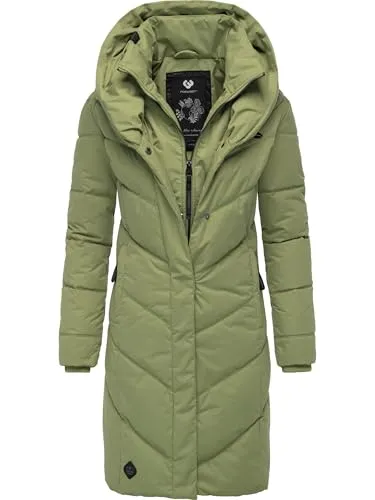Ragwear Damen Wintermantel Warmer Steppmantel lang wasserdicht mit Kapuze Natalka Intl Olive Leaf25 Gr. L