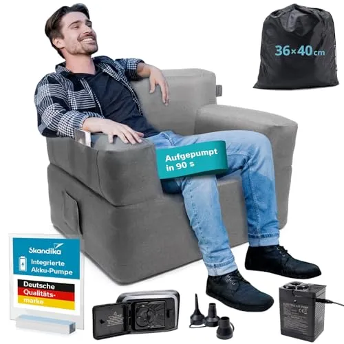Skandika Luftsofa Easy Air Premium - Luftsofa für 1 Person, ideal für Outdoor-Fans. Mit integrierter Elektropumpe und abnehmbarem, waschbarem Bezug für höchsten Komfort und Hygiene.