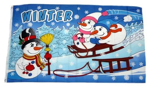 Fahne/Flagge Winter Schneemann Schlitten 90 x 150 cm