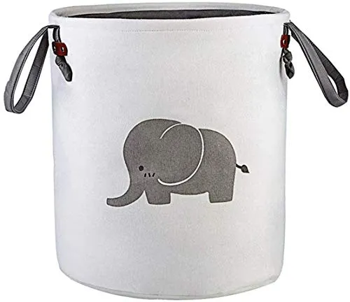 Faltbarer runder Aufbewahrungskorb aus Baumwolle für Babyzimmer, Spielzeug, Wäsche, Babykleidung, Geschenkkörbe (Elefant) (Grau)