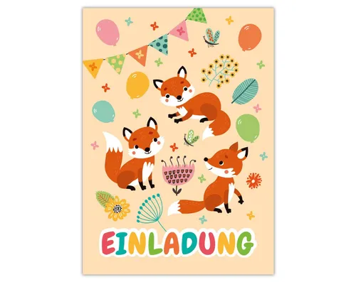 JUNAPACK Einladungskarten Fuchs Einladungen zum Kindergeburtstag Karten für Kinder Tiere Blumen, Einladungskarten zum Kindergeburtstag mit Fuchs Motiv Waldtiere