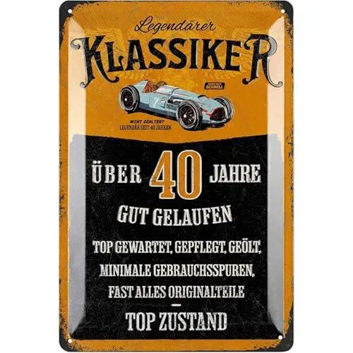 LANOLU Blechschild Schild 40 Geburtstag, SCHILD 40 JAHRE KLASSIKER, Geschenke für den 40 Geburtstag Mann, lustiges Schild 40 Geburtstag Deko als lustige Geburtstagskarte 20x30 cm