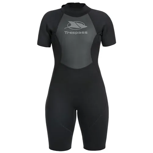 Trespass Damen Neoprenanzug Scubadive, Schwarz, Größe S - Kurzer 3mm Neoprenanzug mit Netzmaterial für optimale Wärme und Flatlocknähten für hohen Tragekomfort. Ideal für Wassersport und Freizeitaktivitäten.