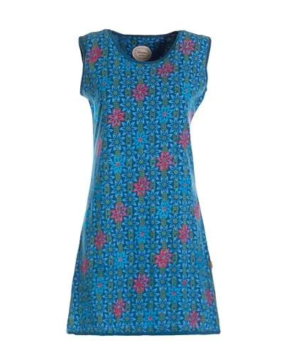 Vishes Damen Longshirt-Kleid mit Blümchen in Türkis I Größe 3XL (46) I Handgefertigt aus 100% Baumwolle I Stylisches Sommerkleid für Freizeit & Alltag I Nachhaltige Alternative Bekleidung