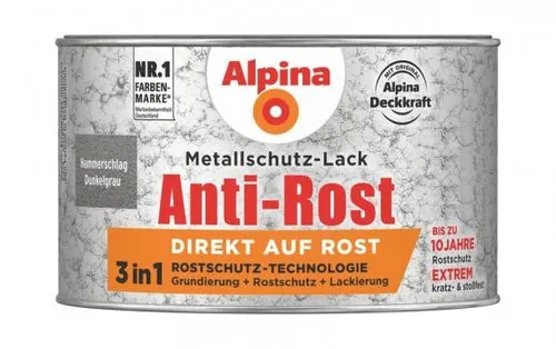 Alpina Metallschutz-Lack Anti-Rost Hammerschlag D-grau RAL9007 300ml