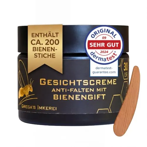 Gregas Bienengift Anti-Aging Gesichtscreme 50ml mit LSF 30 - Hochkonzentrierte Gesichtscreme mit natürlichem Bienengift und Hyaluronsäure für straffere Haut und intensiven Glow. Ideal für die tägliche Pflege und schützt mit Lichtschutzfaktor 30.