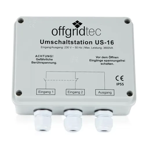 Offgridtec Umschaltstation US-16 für Netzvorrangschaltung - Unterbrechungsfreie Stromversorgung, automatische Umschaltung zwischen Netz und Wechselrichter mit 3600W Leistung, ideal für Solar-Inselanlagen, Caravan und mehr.