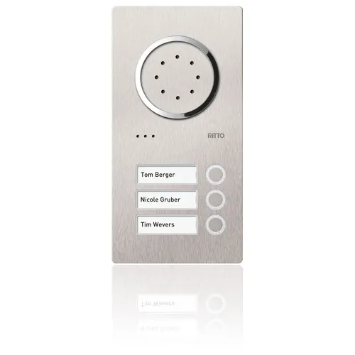 Ritto Türstation eds Acero Audio, 3WE 1810320 - Edelstahl-Türstation mit vandalismusgeschütztem Design und beleuchteten Namensschildern. Ideal für sichere und elegante Eingänge.