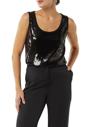 Stylisches Damen T-Shirt mit Pailletten - T-Shirts für Damen mit Rundhalsausschnitt und ärmellosem Design, perfekt für einen modischen Look und glänzende Akzente.