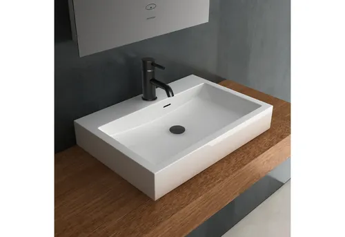 Alpenberger Waschbecken - Rechteckiges Aufsatzbecken aus Mineralguss - Waschbecken aus hochwertigem Mineralguss, besonders leicht zu reinigen und ideal für moderne Badezimmer.