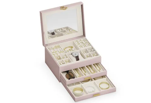 ADEL DREAM 3-stöckige Schmuckkästchen mit Kleeblatt-Knopf - Schmuckkästen mit 3 Etagen und DIY verstellbaren Fächern für individuelle Anpassung, ideal zum Organisieren und Schützen von Schmuck. Perfekt als Geschenk für besondere Anlässe.