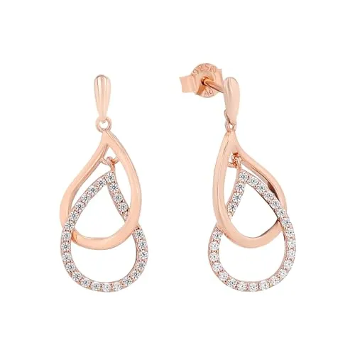 Amor Ohrhänger 925 Sterling Silber mit Zirkonia, Roséfarben - Ohrringe für Damen aus rosévergoldetem 925er Sterling Silber, 2,7 cm lang, mit funkelnden Zirkonia in eleganter Tropfenform, ideal als Geschenk in Schmuck Geschenk Box.