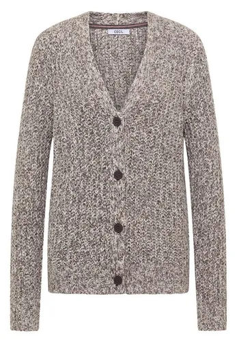 CECIL Two Tone Cardigan in Mushroom Taupe Melange XXL - Stylische Chunky Strickjacke mit V-Ausschnitt und Rippbündchen, perfekt für gemütliche Herbsttage. Ideal für Damen, die Komfort und Mode kombinieren möchten.