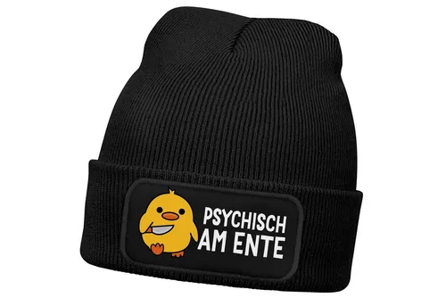 MoonWorks Strickmütze Damen Beanie Patch Strickmütze Spruch Meme Lustig Psychisch am Ente