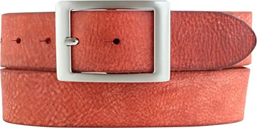 BELTINGER Herren-Gürtel aus weichem Vollrindleder mit Doppel-Schnalle Vintage-Look 4 cm | Jeans-Gürtel für Herren 40mm | Ledergürtel Used-Look | Rot 105cm