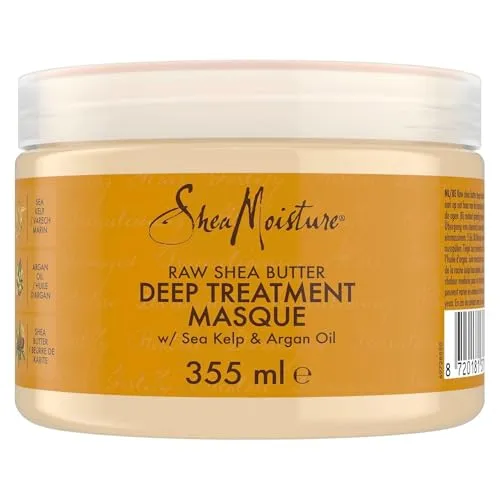 SheaMoisture Raw Sheabutter Haarmaske - sulfatfreie, intensiv feuchtigkeitsspendende Curl Cream mit Arganöl und Seetang - ideal für dickes, trockenes oder lockiges Haar - 1 x 355 ml