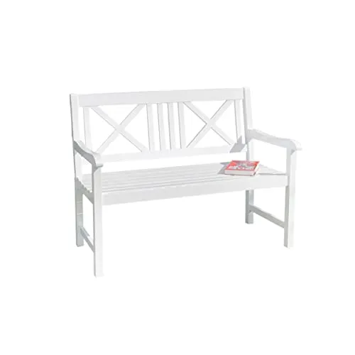 Gartenbank Holzbank 2-Sitzer, modern in Weiß - Moderne Gartenbank aus Akazienholz, ideal für Innen- und Außenbereiche. Bietet Platz für 2 Personen, ausgestattet mit Arm- und Rückenlehnen für zusätzlichen Komfort.