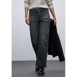 Street One Damen 3717181 Wide Leg Jeans - Steel Grey Washed - Stylische Wide Leg Jeans im Loose Fit mit High Waist und besonderen Schnallendetails. Ideal für einen trendigen Look!
