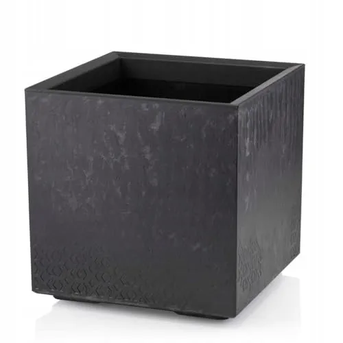 HowHomely Blumentopf Schwarz 40 x 39 x 39 cm Pflanzkübel Groß Außen - Pflanzkasten auf Rollen mit Abflussstopfen - Pflanzkübel Betonoptik für Garten und Terrasse