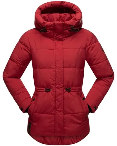 MARIKOO Damen Winter Stepp Jacke Akumaa - Dunkel Rot - Modische Funktionsjacke mit Kapuze, wasser- und windabweisend. Ideal für kalte Tage, bietet hohen Tragekomfort und eine feminine Silhouette durch taillierten Schnitt.