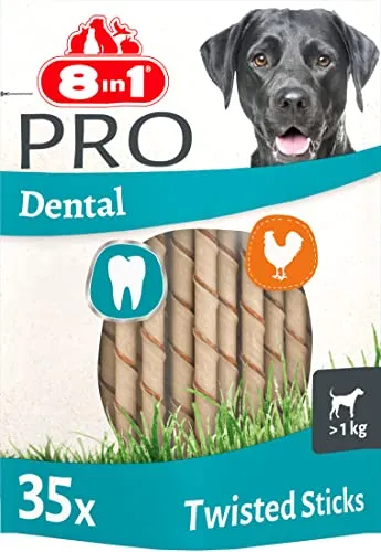 8in1 Pro Dental Twisted Sticks - gesunde Kaustangen für Hunde, 35 Stück mit Zahnpflegeformel und frischem Atem
