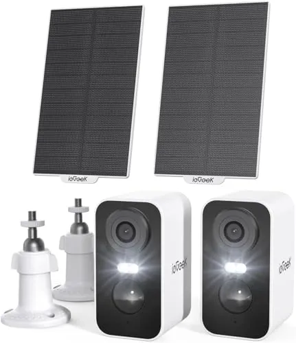 ieGeek 2K (Type-C) Überwachungskamera Aussen Akku Kabellose mit Solarplatten, 5200mAh Akku Kamera Überwachung Aussen WLAN, PIR-Bewegungserkennung, 2-Wege Audio, Schwarz, 2Pcs,IP65-Weiß