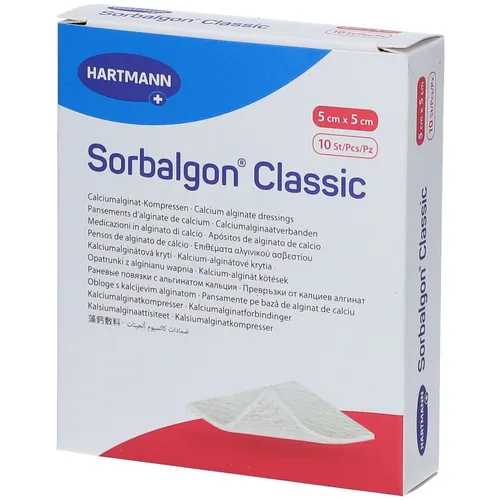 Sorbalgon Classic 5x5 Cm - Calciumalginat-Kompressen - Arzneimittel zur Wundbehandlung, absorbiert exsudatives Wundsekret und fördert die Heilung.