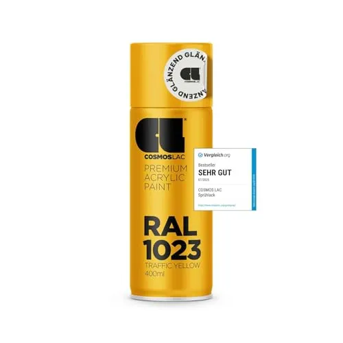 COSMOS LAC Acryllack Verkehrsgelb Sprühdose in vielen RAL Farbtönen - 400ml Spraydose perfekt für DIY, Upcycling und andere Lackierarbeiten geeignet (RAL 1023 - verkehrsgelb)
