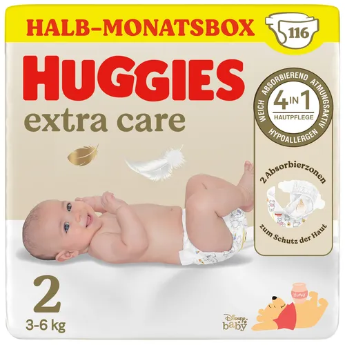 Huggies Babywindeln für Neugeborene Newborn Größe 2, 116 Windeln (2x58) - Einwegwindeln in Größe 2, besonders weich und atmungsaktiv für optimalen Komfort und Schutz für Ihr Neugeborenes.
