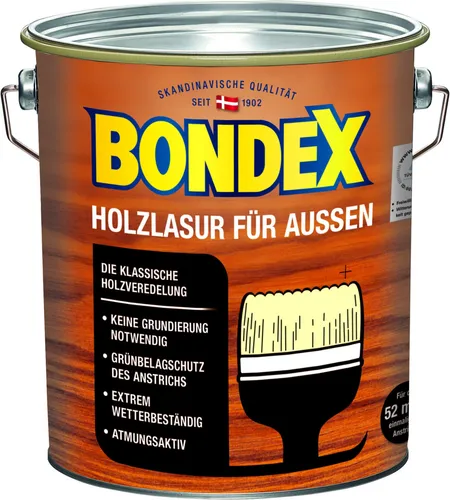 Bondex Holzlasur für Außen 4 L Teak - Wetterfester Schutz - Holzpflege, Holzversiegler & Holzöl. Diese hochwertige Holzlasur bietet optimalen Wetterschutz und betont die natürliche Schönheit Ihres Holzes.