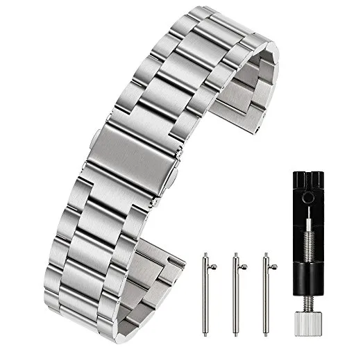 Berfine Unisex Edelstahl Schnellspanner Uhrenarmband 22mm Silber