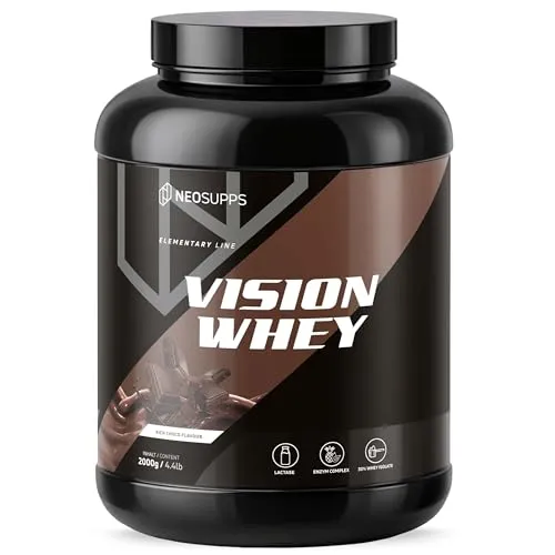 Neosupps Vision Whey Rich Choco 2000g - Hochwertiges Eiweißpulver für Muskelaufbau - Leckeres Proteinpulver mit 70% Molkenproteinkonzentrat für optimale Muskelunterstützung. Laktosefrei dank Laktasezusatz und einfach in Wasser oder Milch löslich. Made in Germany für höchste Qualität.