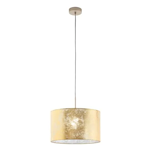 EGLO Pendelleuchte Viserbella - Vintage Hängelampe für stilvolle Räume - Lampen, dekorative Pendelleuchte aus Stahl und Textil in Champagner und Gold, ideal für Vintage- und Modern-Styles, schafft ein Highlight über Esstisch oder im Wohnzimmer.