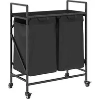 vidaXL Wäschekorb 2 Fächer mit Rädern - Schwarze Eiche - Wäschesammler mit praktischem Design, ausziehbaren Wäschesäcken und robusten Rädern für müheloses Transportieren und Sortieren Ihrer Wäsche.