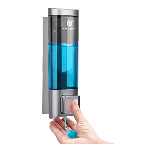 REAQUE Seifenspender Wandbefestigung Ohne Bohren, 200ml Seifenspender Manueller Spender für Duschgel/Shampoo/Desinfektionsmittel, Spülmittelspender für Dusche Schwarz