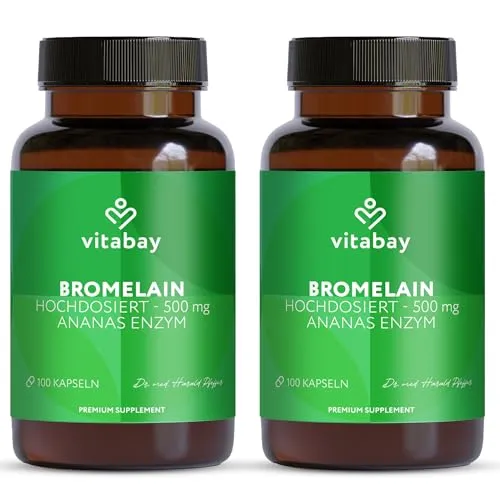 Vitabay Bromelain hochdosiert 500mg - 300 Vegane Kapseln (3er Set) - Bromelain Kapseln aus Ananas Extrakt - Magensaftresistent - Bromelain Ananas Enzym - Laborgeprüft & aus hochwertigen Rohstoffen