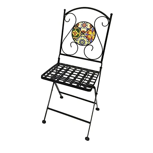 Mosaik Gartenstuhl - Klappbarer Bistrostuhl mit Stern Design - Essstühle aus hochwertigem Eisen in Mosaikoptik, robust und langlebig. Ideal für Balkon und Terrasse, max. Belastbarkeit 120 kg, Maße 42 x 53 x 88 cm.