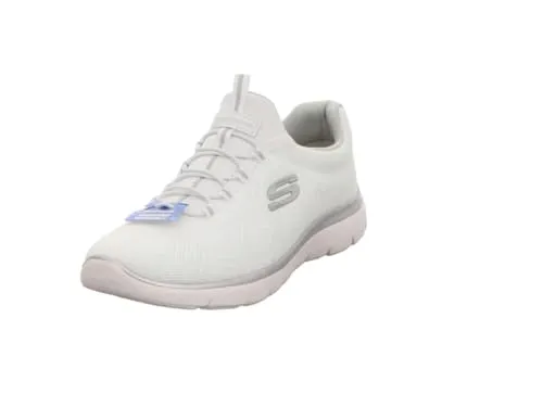 Skechers Damen Summits Sneaker - Weißes Mesh mit silbernem Trim, 43 EU - Damen-Sneaker mit leichtem Geo-Mesh-Obermaterial und flexiblem Design für optimalen Komfort und Stil.