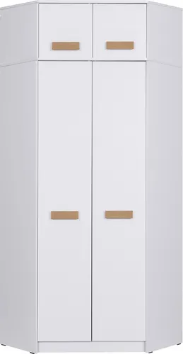 DESIGN MÖBEL Gustavo 08 – Eckkleiderschrank 91x195 cm in Weiß/Eiche Riviera, mit Schrankerweiterung, Soft-Close, ideal für jedes Zimmer