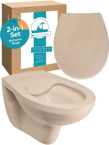 Calmwaters Tiefspül-WC Wand-WC spülrandlos mit Absenkautomatik - Wandhängendes, spülrandloses Tiefspül-WC in Bahamabeige mit antibakteriellem WC-Sitz. Hygienisch und pflegeleicht, ideal für modernes Badezimmer.