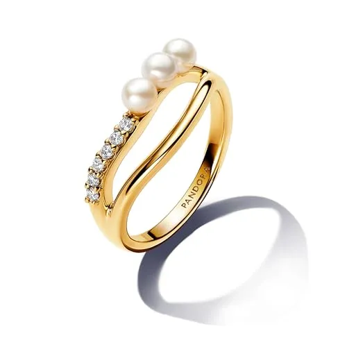 PANDORA Sterling Silver Mixed Stone White 193147C01 - Eleganter Damenring aus Sterling Silber mit weißer Zuchtperle und funkelnden Zirkonia, ideal für besondere Anlässe.