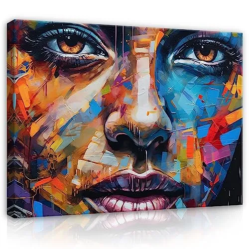 WallArena - Leinwand Bilder - Frau Gesicht Kunst Abstrakt - 60x40 cm Leinwandbilder - Bild auf leinwand - Wandbild XXL groß Wandbilder für Wohnzimmer Schlafzimmer Wohnzimmerbilder Modern