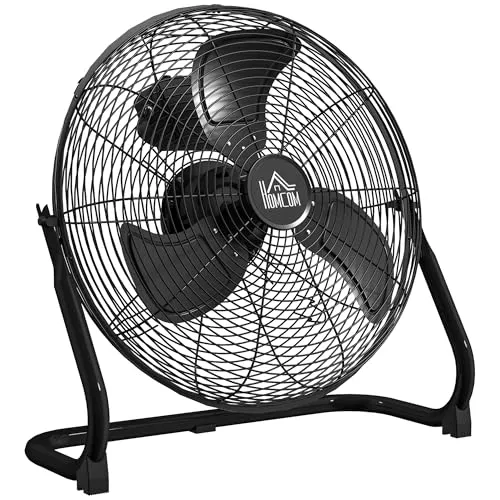 HOMCOM Windmaschine Retro Stil Tischventilator Elektrischer Ventilator mit 3 Geschwindigkeitsstufen, um 120° verstellbarer Winkel Bodenventilator für Zuhause, Büro, Schlafzimmer, Schwarz