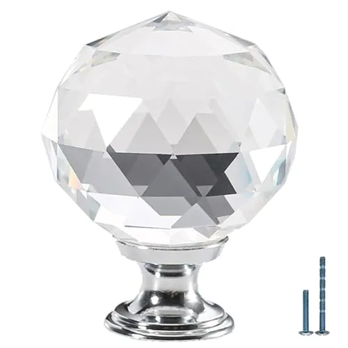 FURNIWARE 12 Stück Kristall Schublade knöpfe, 40mm Zinklegierung Kristallglas Moebelknauf Griff Garderobe Ziehgriffe Möbelgriff Modern Schubladenknopf Griffe für Schränke Transparent