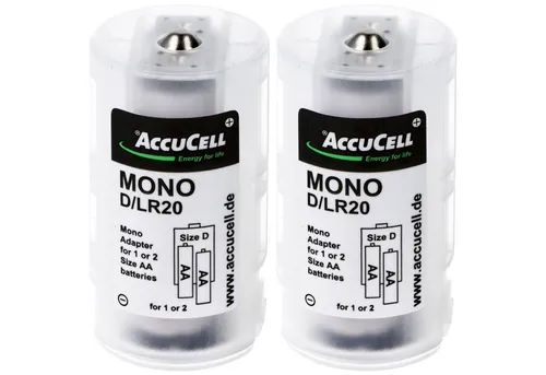Produktbild AccuCell Universal Mono D Adapter im 2er Pack für 1 oder 2 Mignon, AA, LR6, FR Batterie